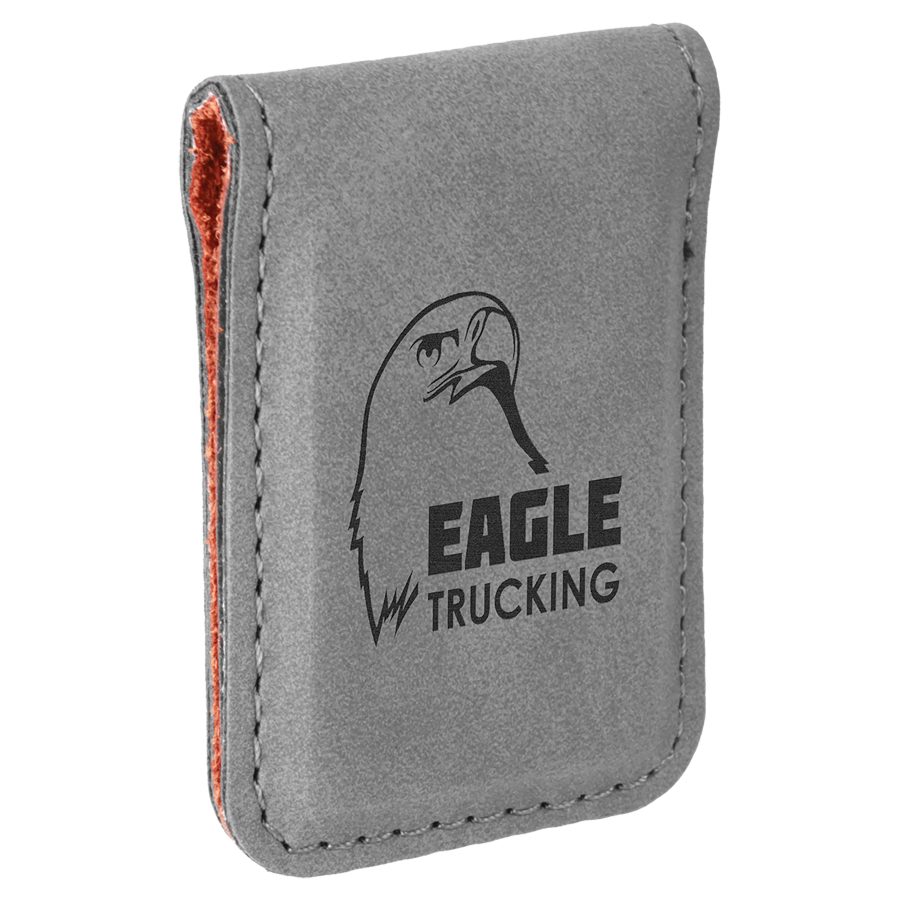 1 3/4" x 2 1/2" Gray Leatherette Money Clip 1