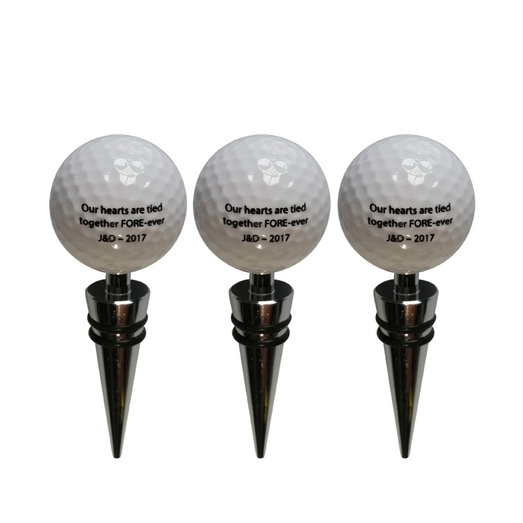 Custom Gift Alloy 6/2 O-rings Golf Shaped Wine Stopper 4