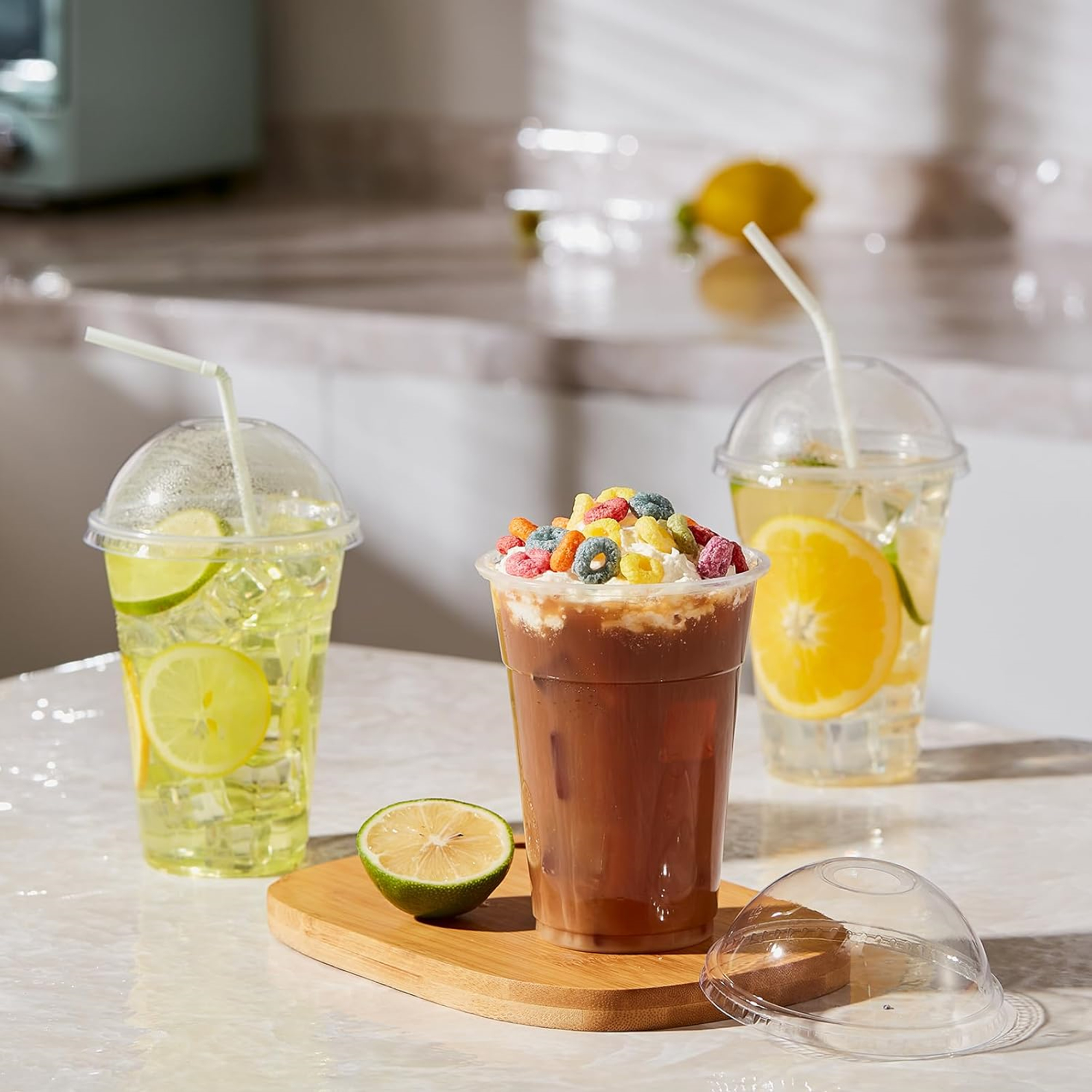 100 Pcs 16 oz Disposable Clear Cups With Dome Lids 1