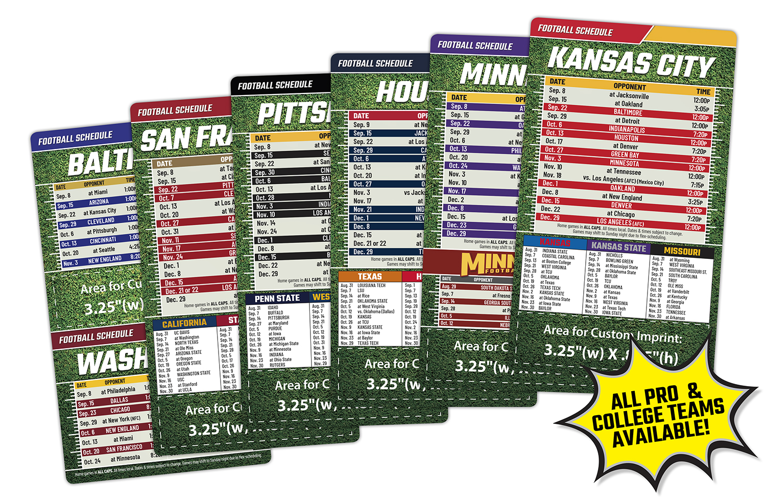 Magnet Sport Schedules - 3.5x6 Football Round Corners - 20 mil. 1