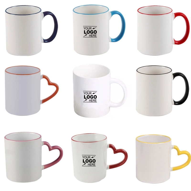 11oz Colorful Rim Handle White Ceramic Mug 2