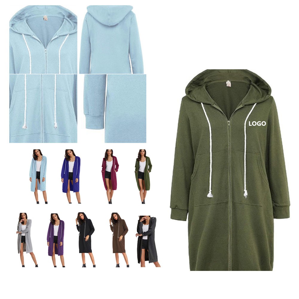 Women'S Pockets Zip Up Long Hoodies 2
