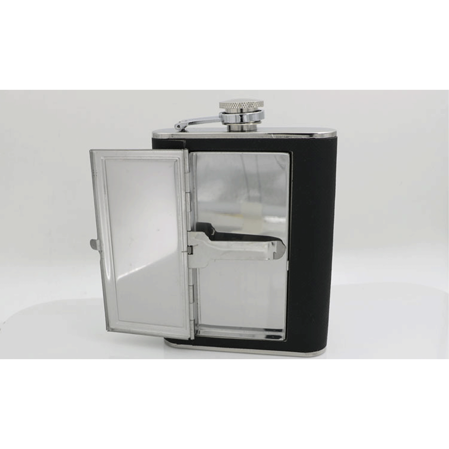 5oz black pu Whiskey Flask w/ bulid-in cigarette case 4