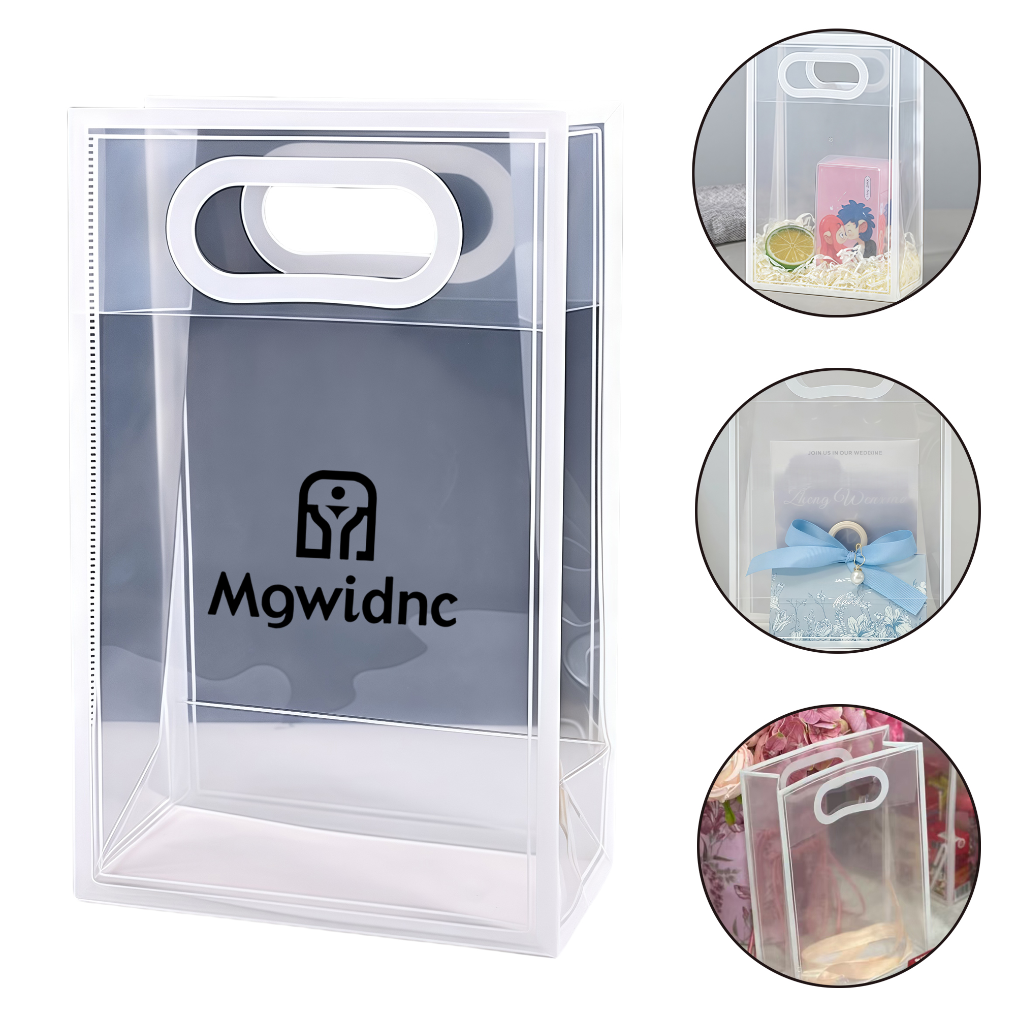 White Transparent Gift Bags for Cosmetics Wedding Favor Bags Clear Handled Plastic Bags Premium Feel