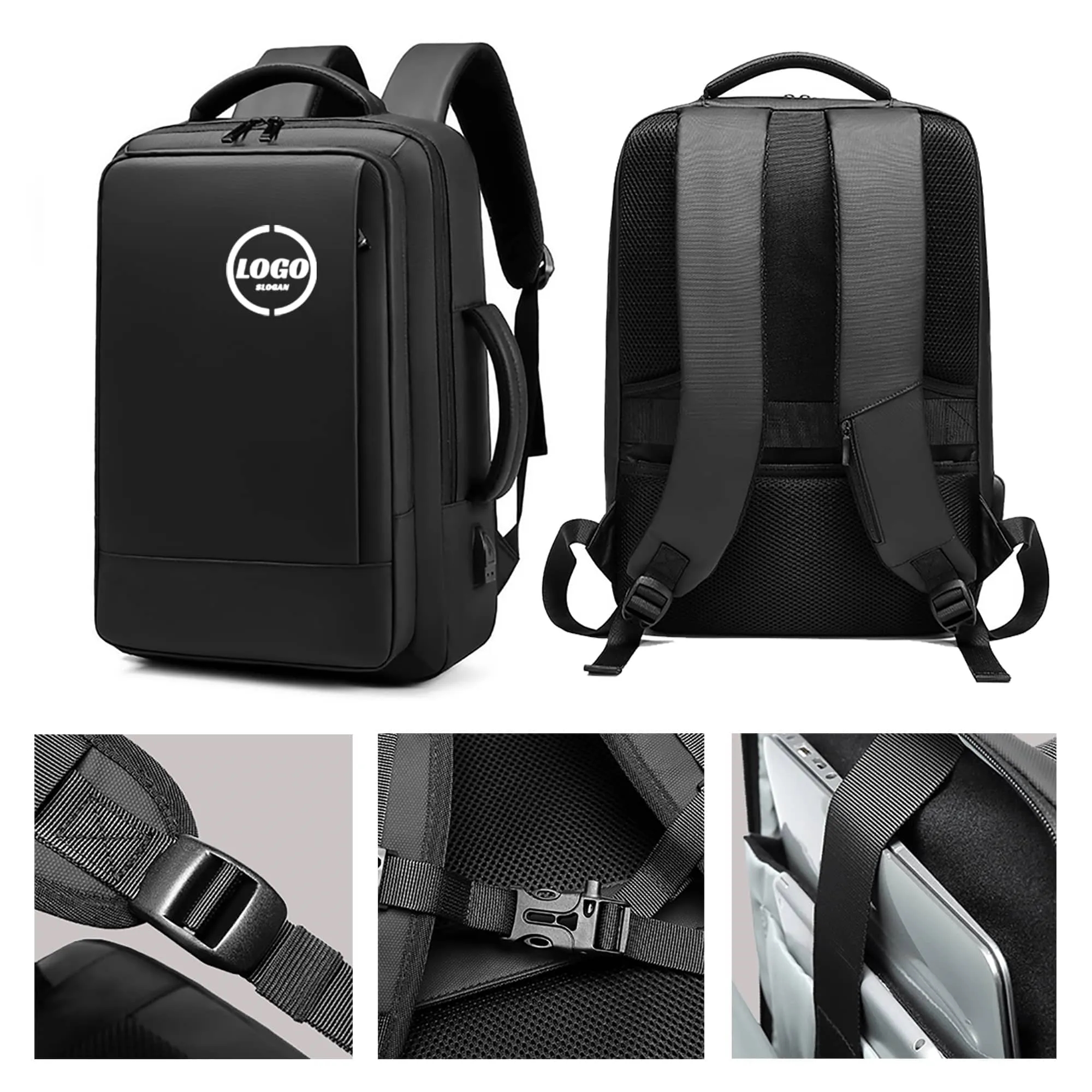 Custom Leather-Membrane Black Business Backpack 2