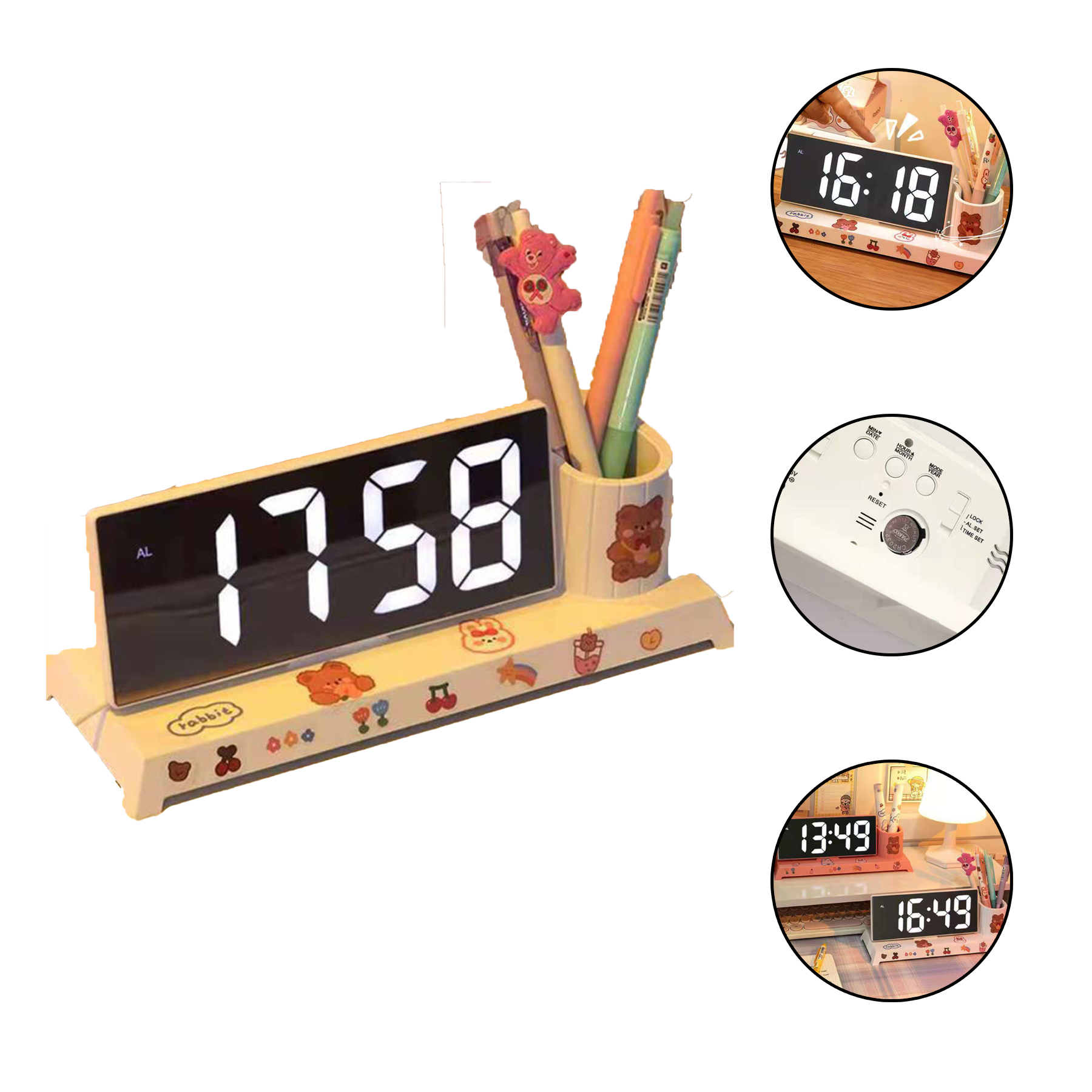 Desk Organizer with Clock Pen Holder 2