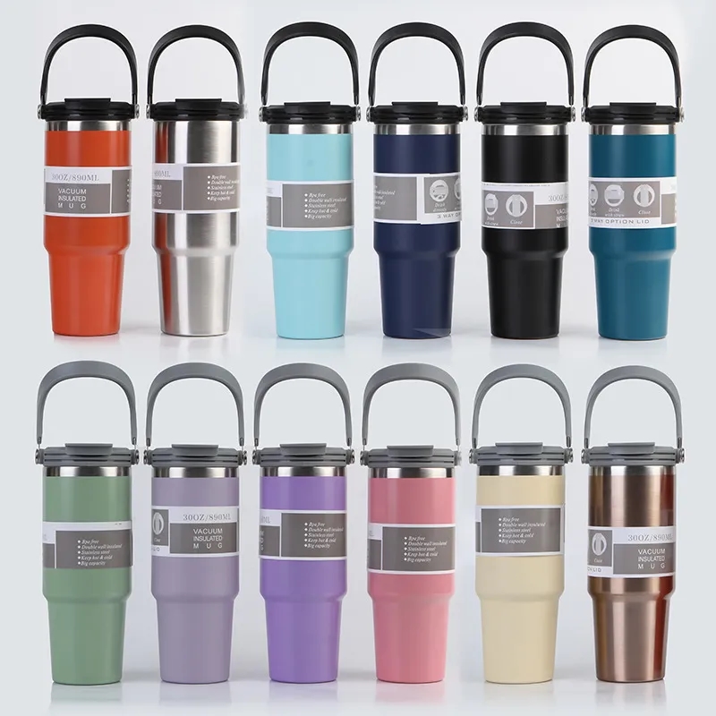 Stainless steel 30-40oz ice cup with multiple lids 12