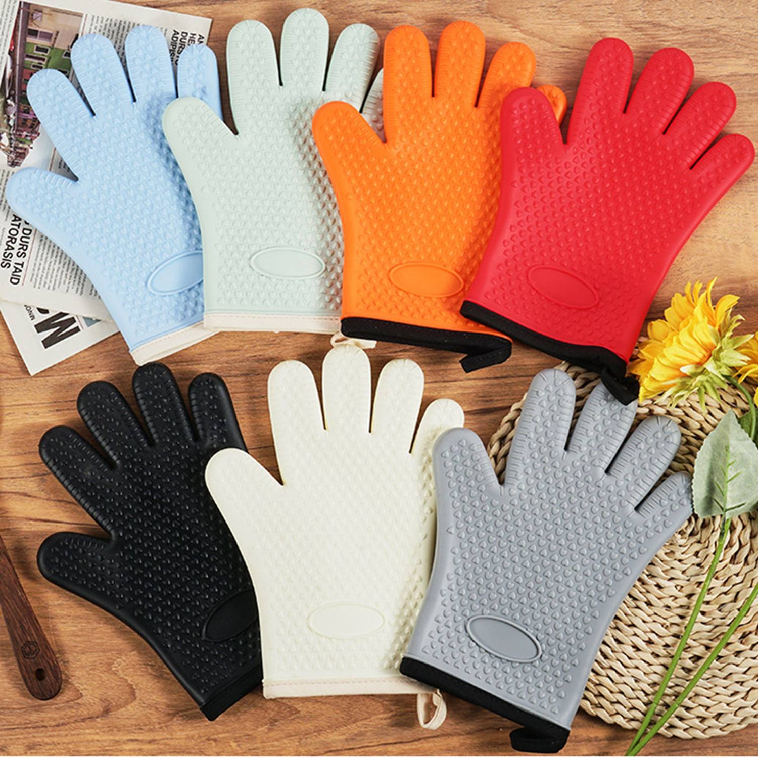 Five Fingers Pot Holder Cotton Silicone Gloves 4