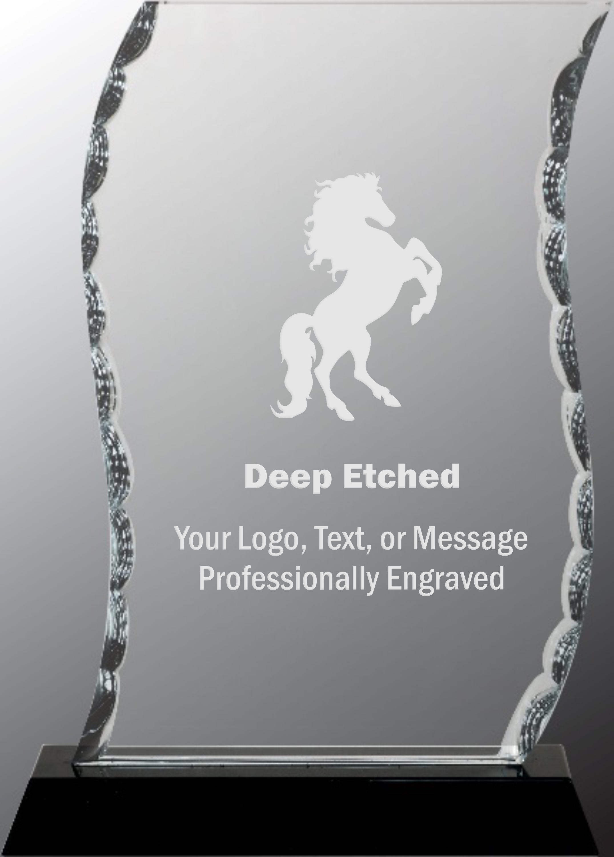 7 1/2" Scroll Facet Glass Award on Black Base