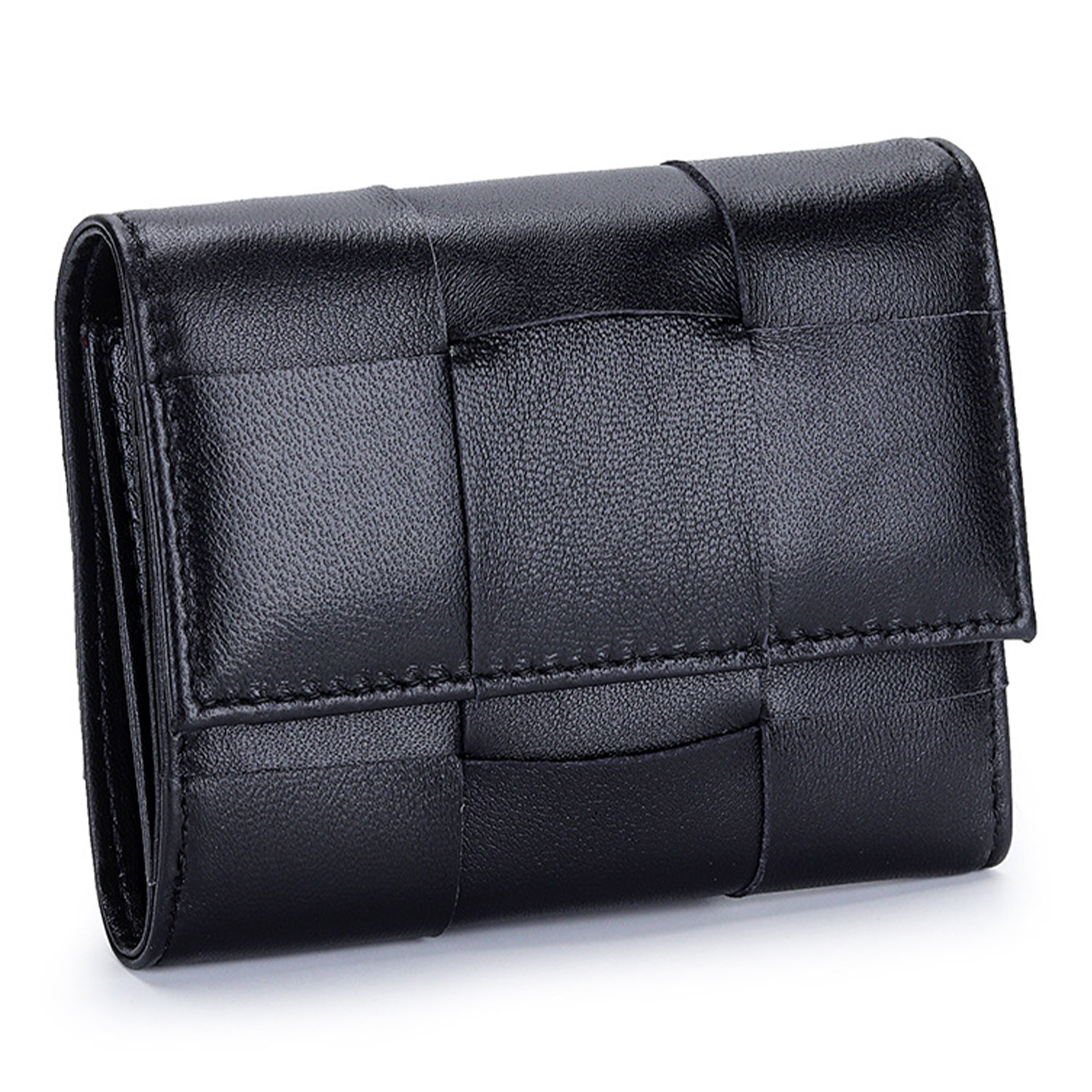 Genuine Leather Stylishly woven short coin purse 3