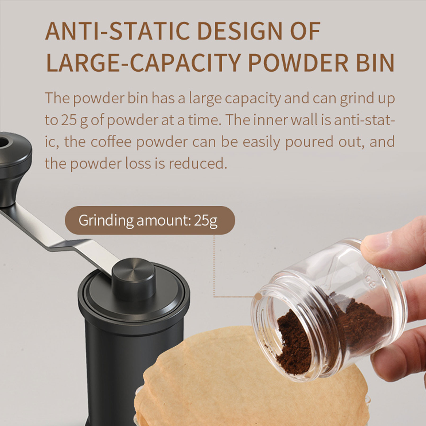 CafePro Manual Coffee Grinder - Adjustable Ceramic Burr 8