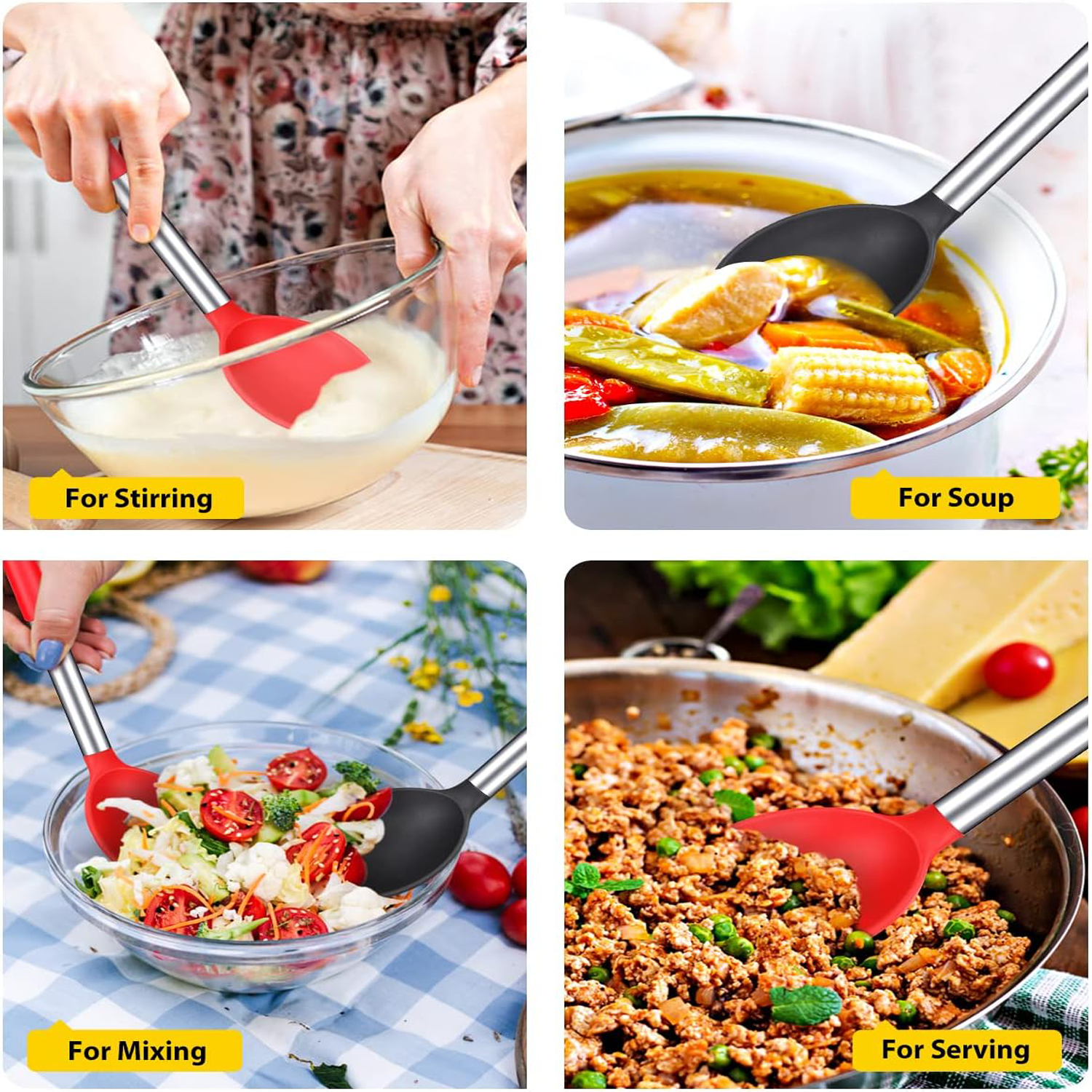 Food Grade Silicone Kitchen Spoon W/ Stainless Steel Handle 9