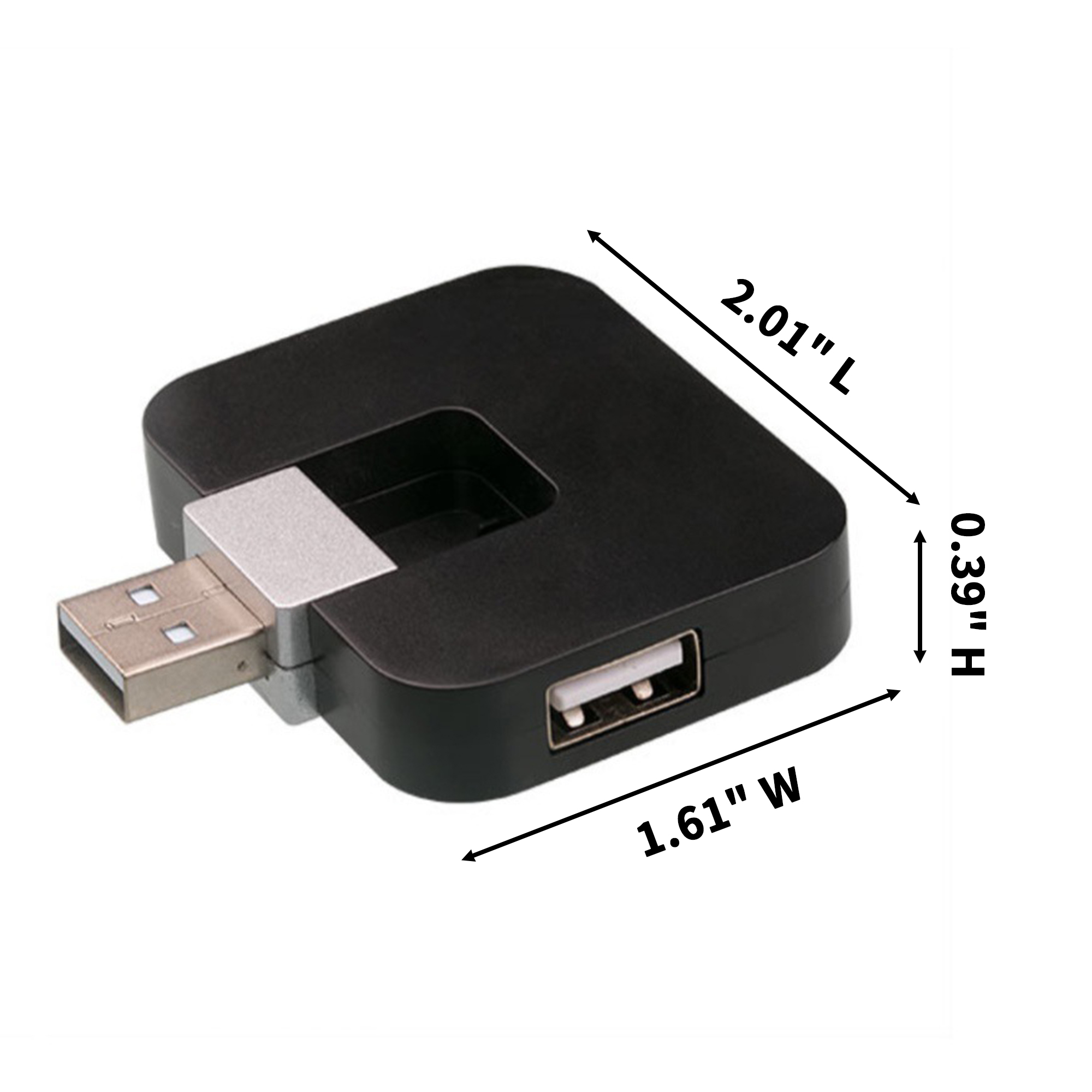 ABS Four Port USB 2.0 Hub 2.01" Length X 1.61" Width X 0.39" Height 3