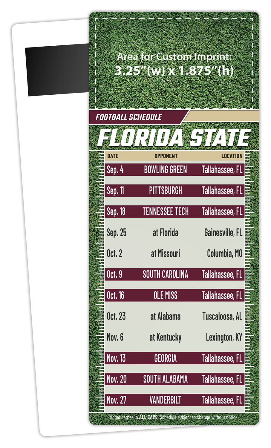 Football Schedule Laminated Card/Postcard with Magnet Strip 3.5x8.5 - 14 pt. 1