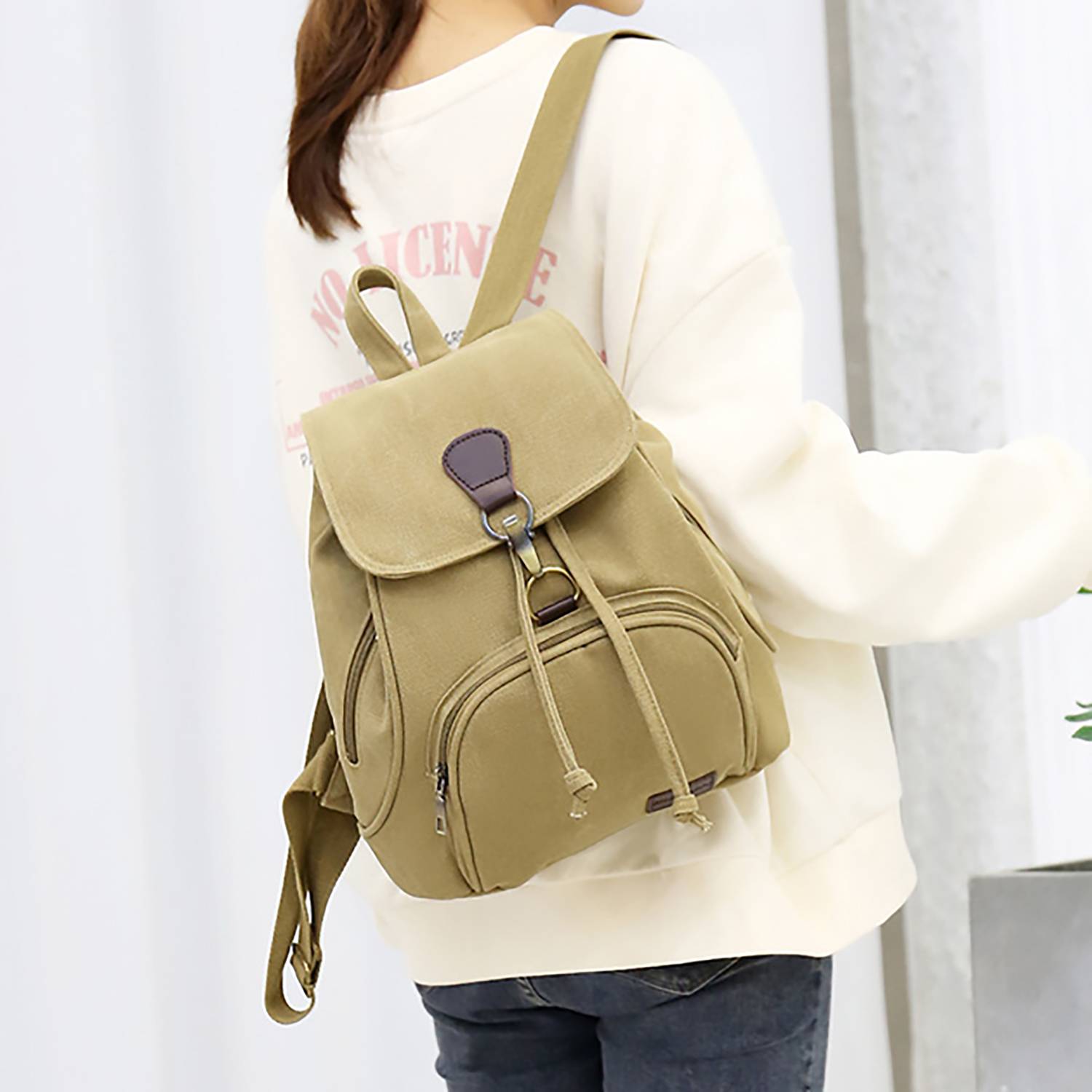 Casual, Simple and Versatile Women's Canvas Backpack 10