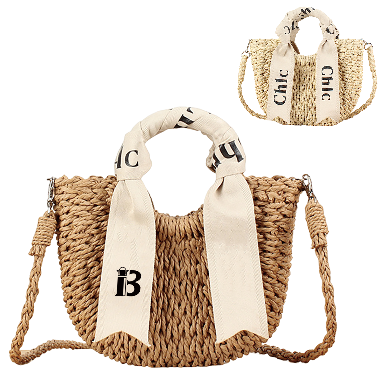 Women's Woven Handbag Crossbody W/ Ribbon