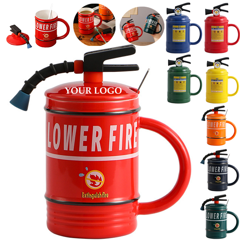 Fire Extinguisher Ceramic Mug with Lid and Spoon 3
