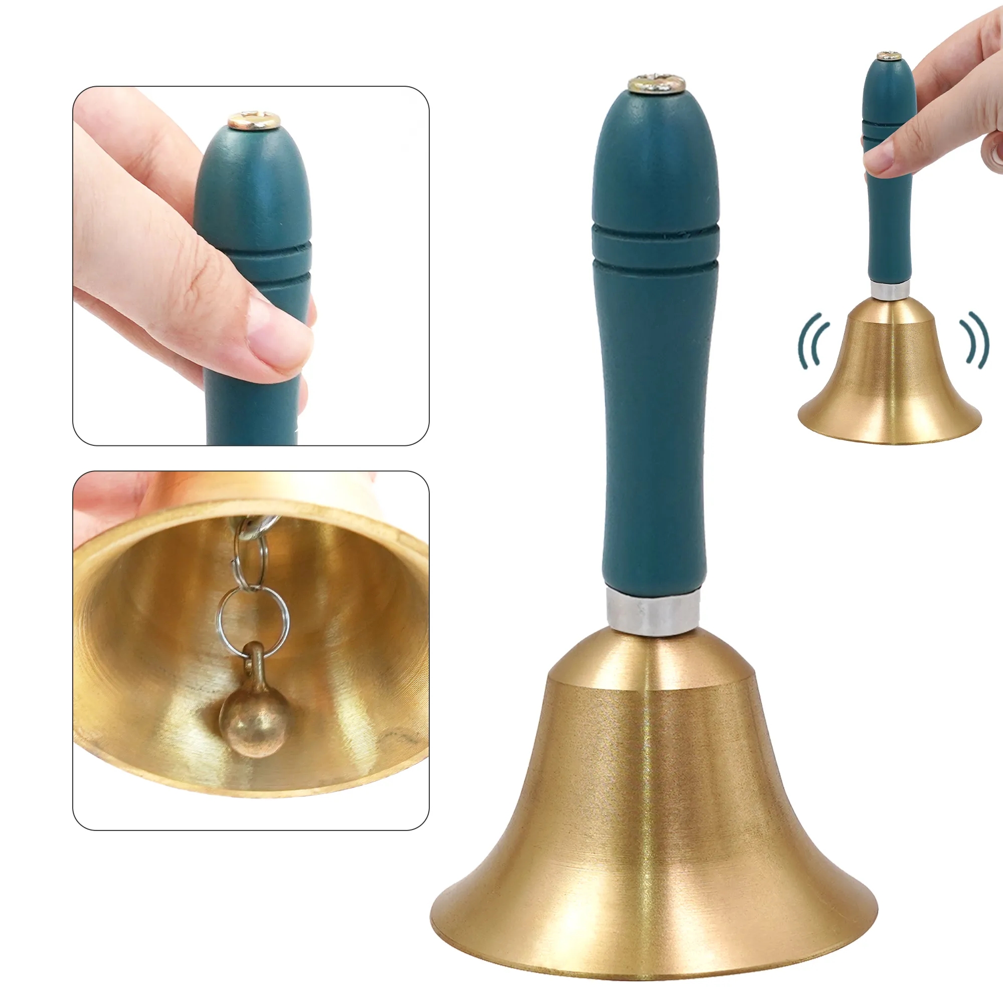 Laser Engraved Logo Solid Brass Hand Bell 1