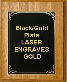 6" x 8" Oak Finish Plaque with a Black/Gold Aluminum High Relief Plate 1