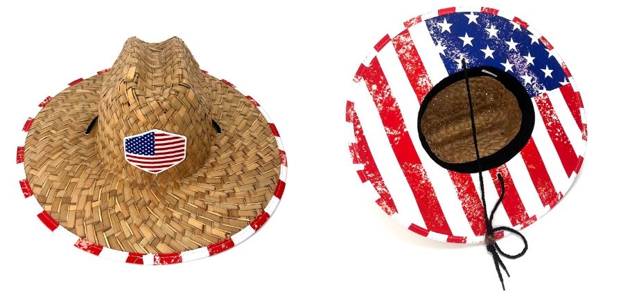 Straw Hat with Printed Under Brim and Embroidered Patch