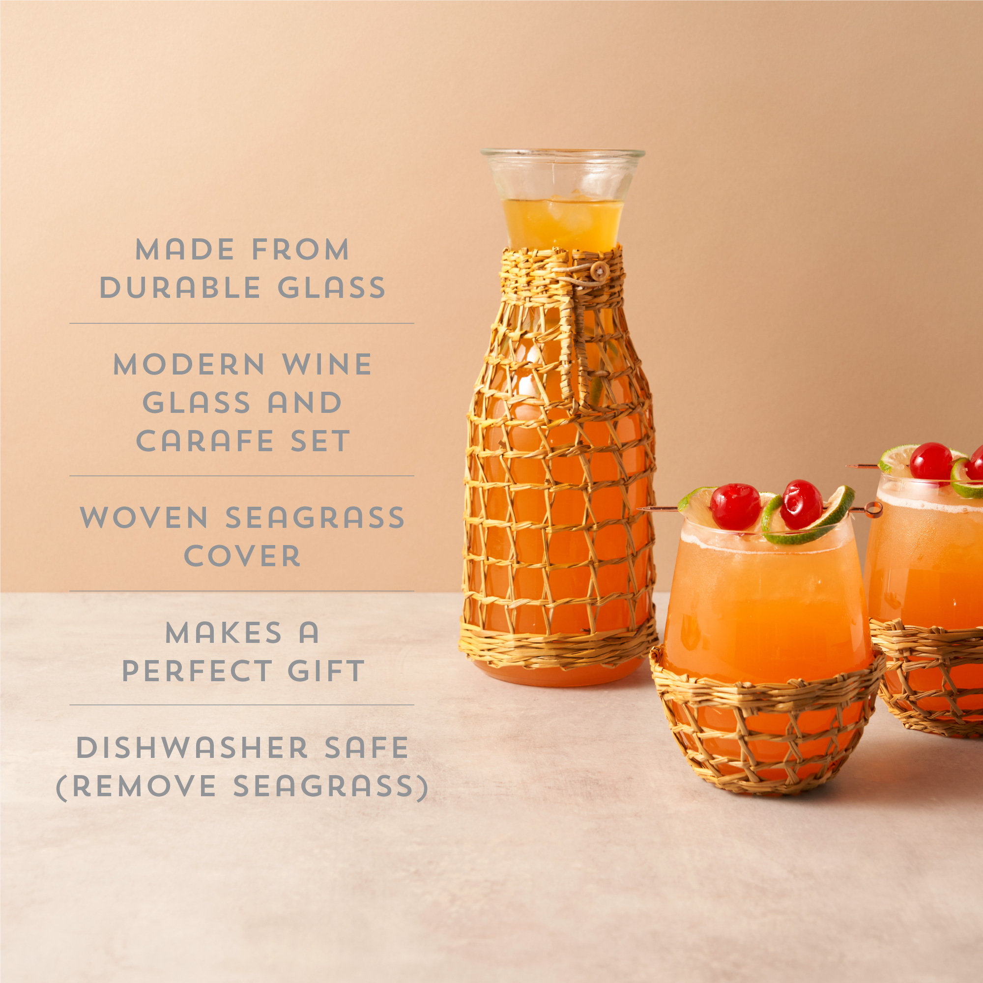 Twine Living® Island Carafe & Stemless Wine Glass Set 9