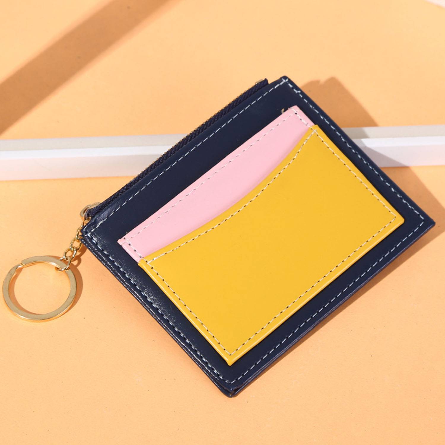 PU leather wallet card holder with keychain 6
