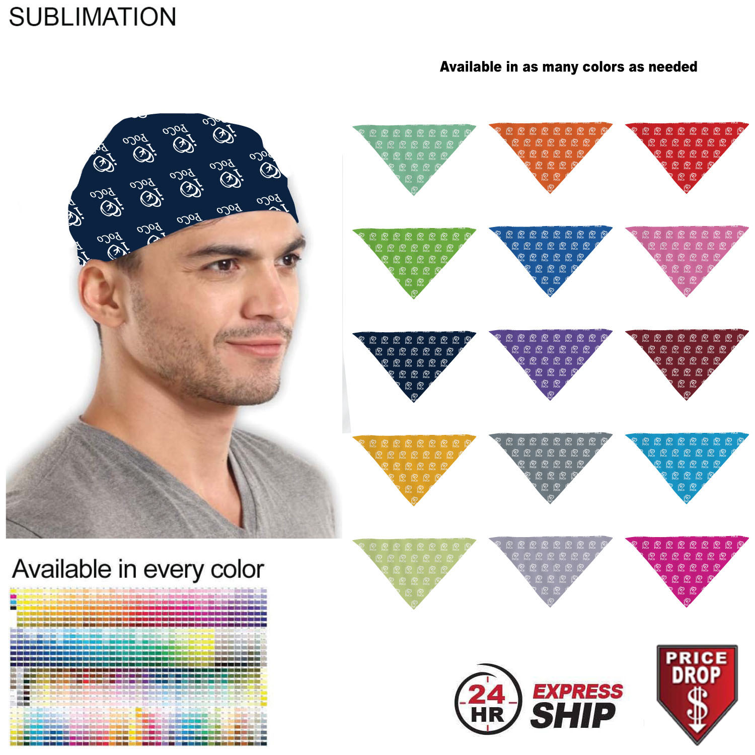24 Hr Express Ship - Team building Colored Triangle Bandanna, 32"x22"x22", Sublimated Edge to Edge 6