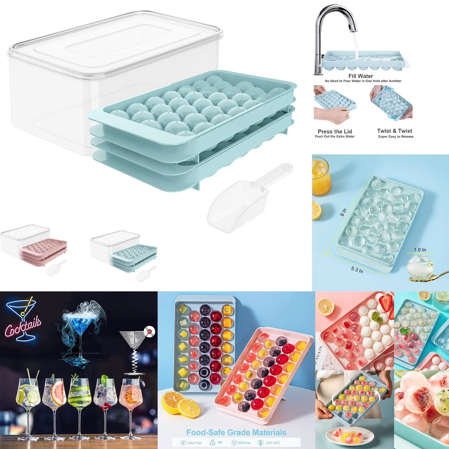 Round Ice Cube Tray with Lid & Bin 2