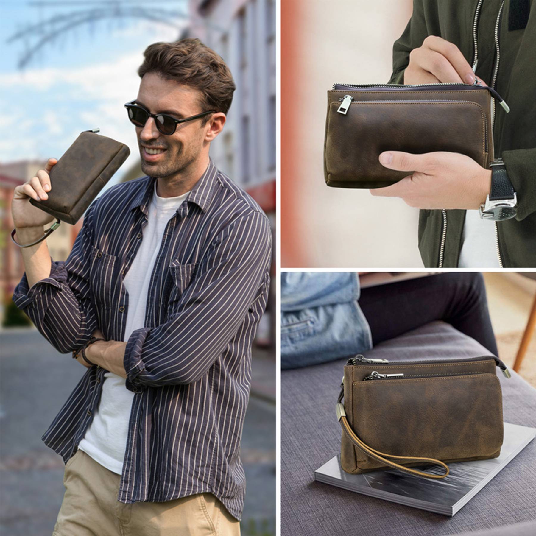 Leather Waterproof Small Vintage Storage Wallet Men Coffee 3