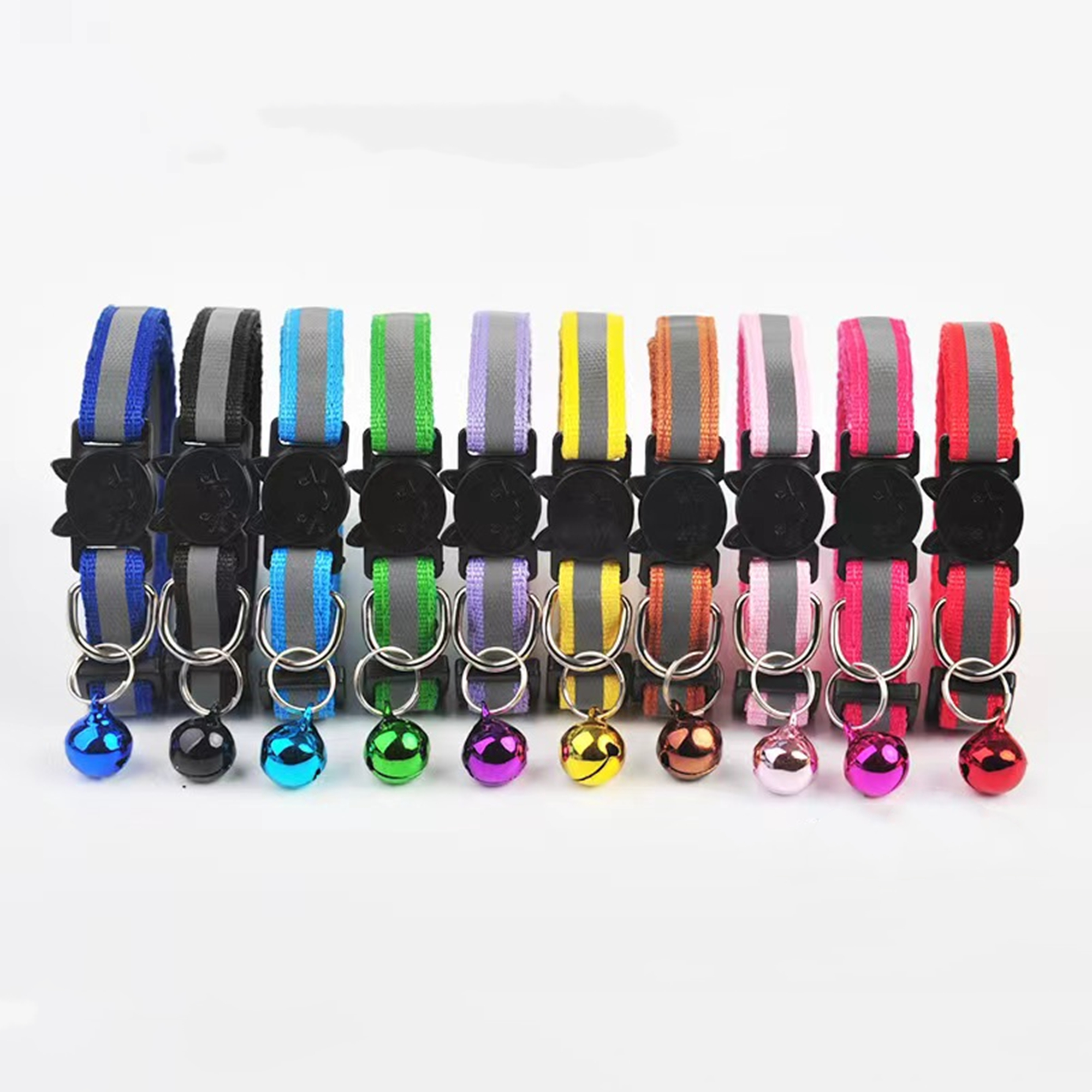 Mixed Colors Reflective Cat Collar With Bell 3