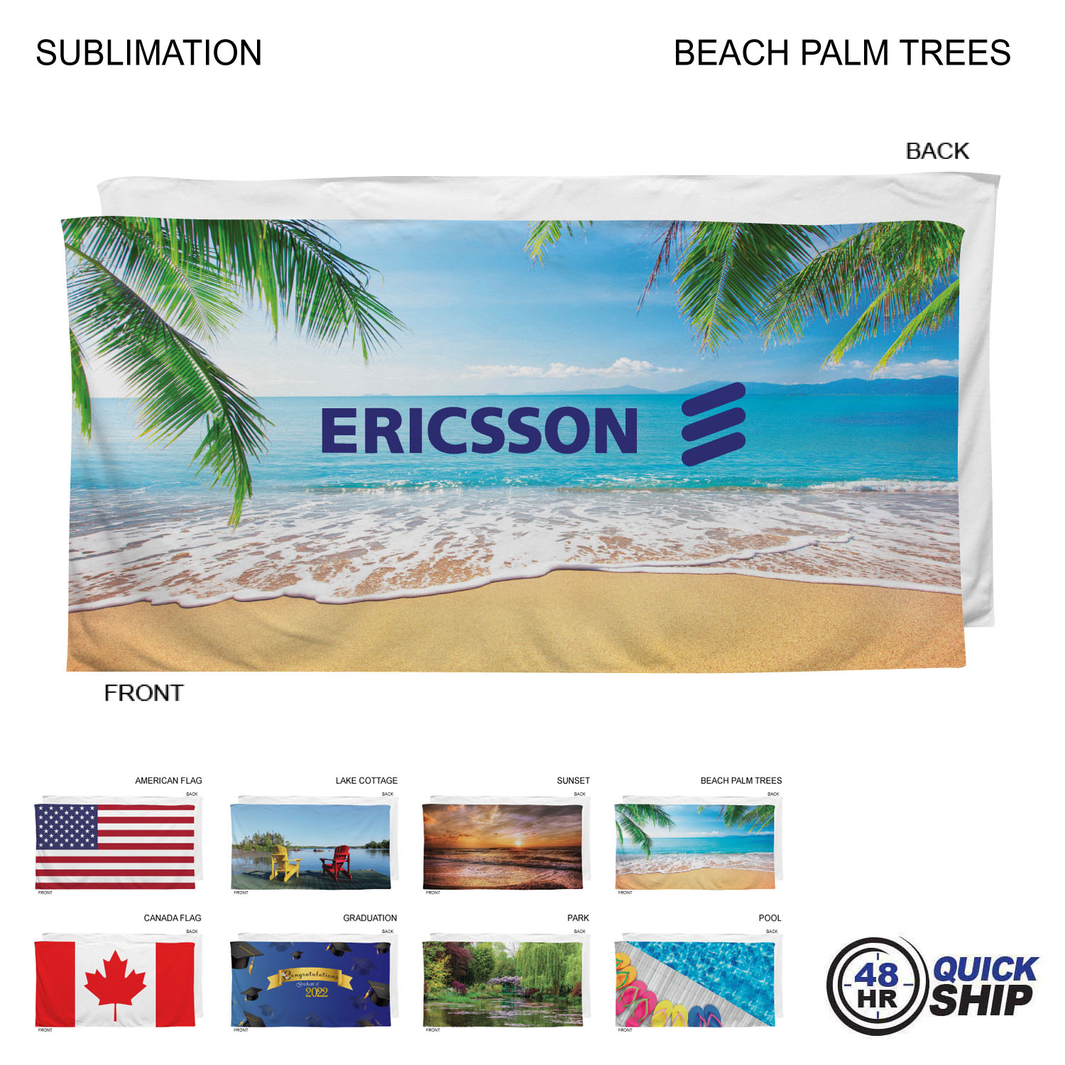 48 Hr Quick Ship - Stock Design Sublimated, Heavier Weight, Plush Velour Terry Beach Towel, 30x60 7