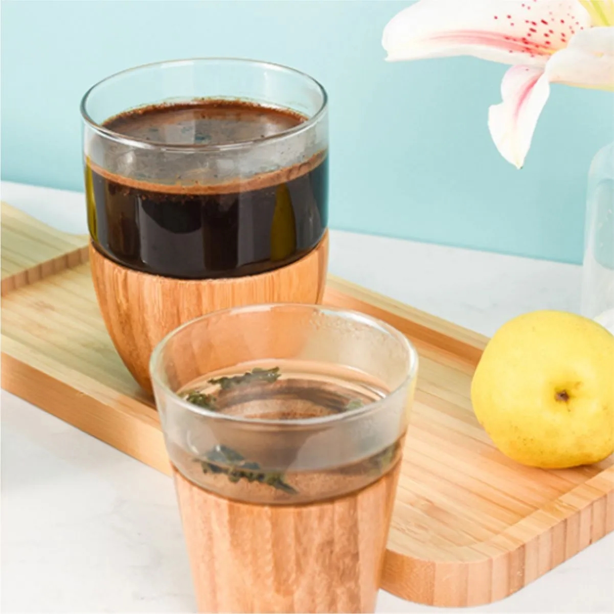 16 Oz. Glass Cup With Bamboo Base Custom Logo Gift Mugs 2