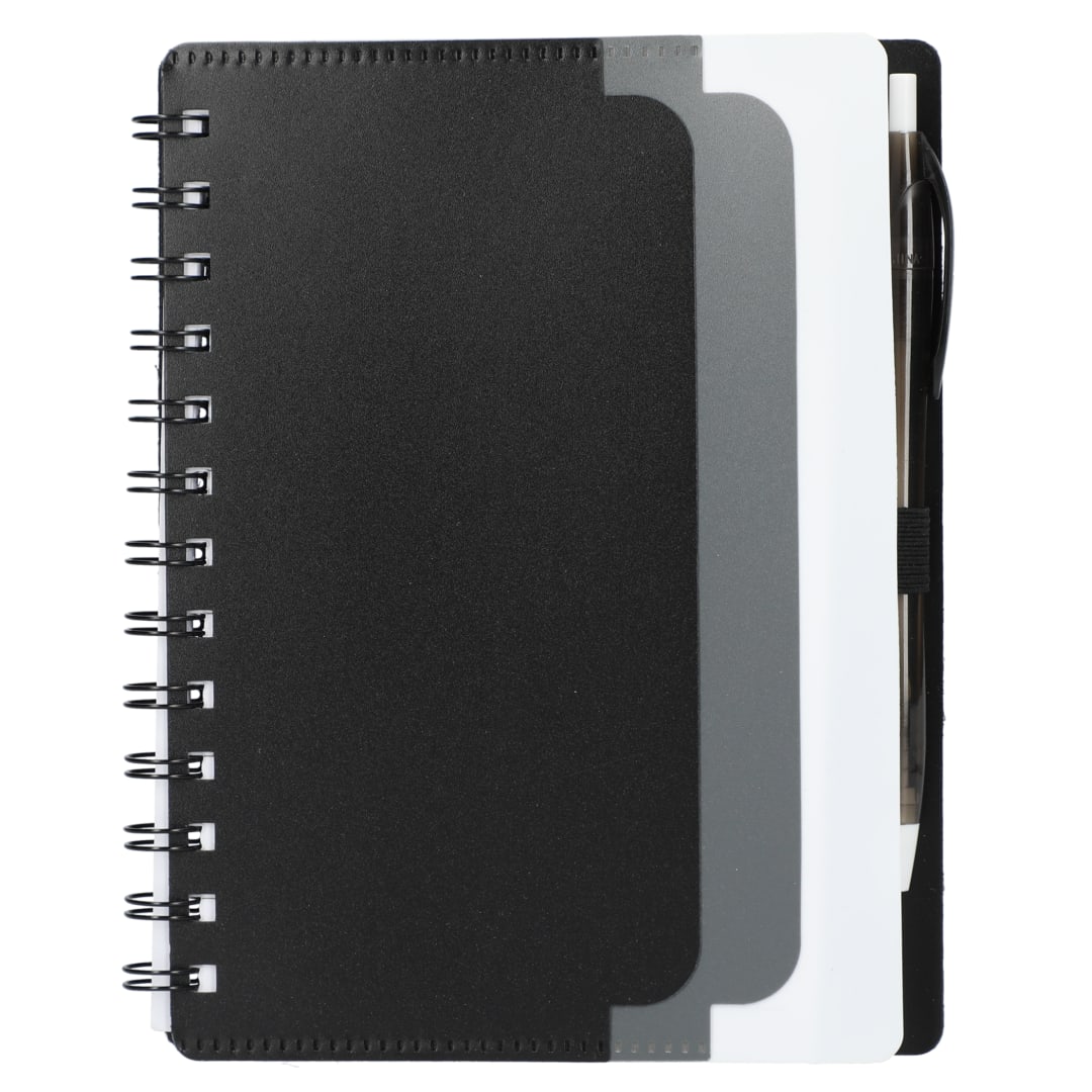 5" x 7" Recycled Dual Pocket Spiral Notebook w Pen 25