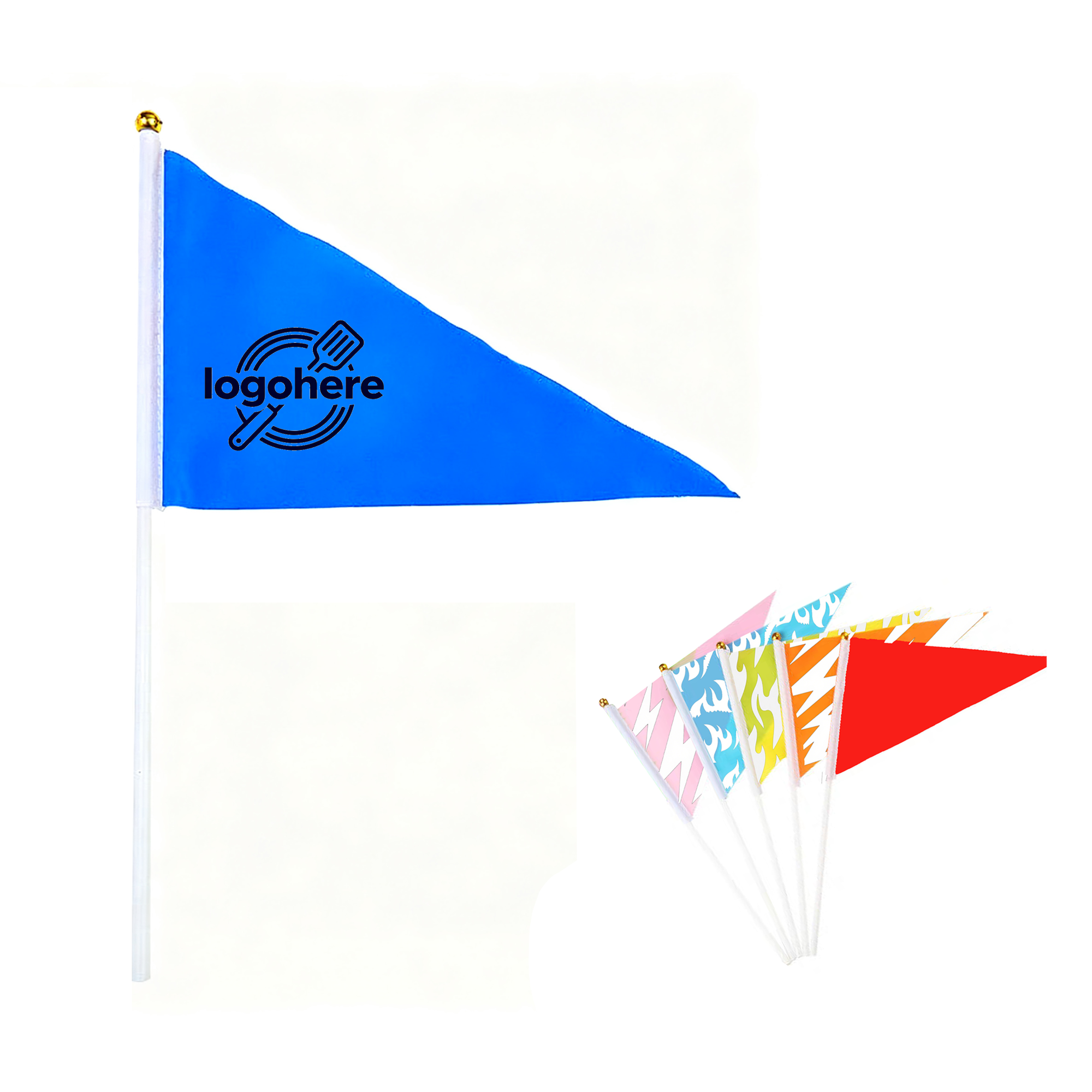MOQ 100 Personalized Triangle Flag with Plastic Sticks 2