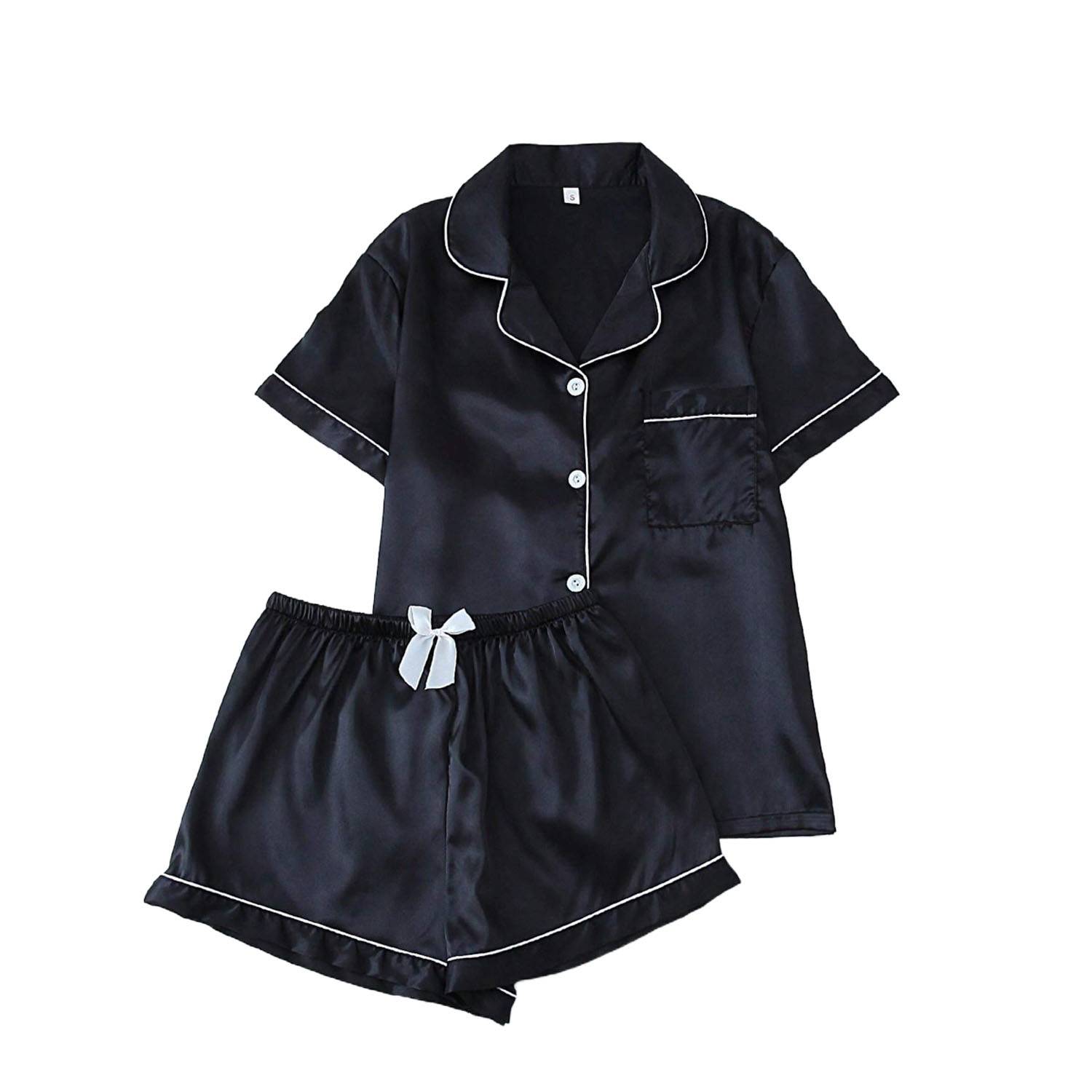 Women Comfortable Warm Soft Satin Silk Pajama Set 8