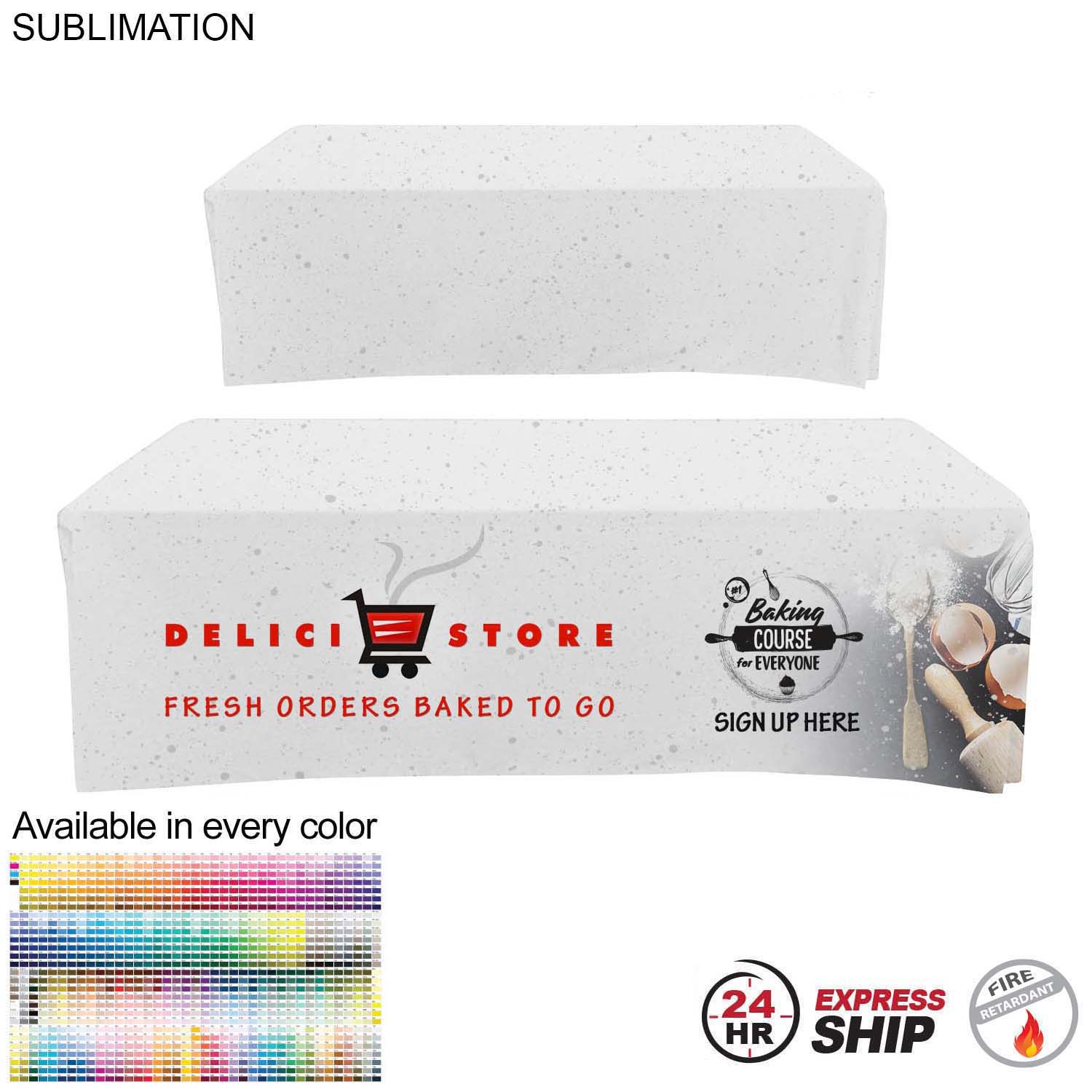 24 Hr Express Ship - Sublimated Box Style Fitted Tablecloth for 8' Table, 4 sided, Closed back 5