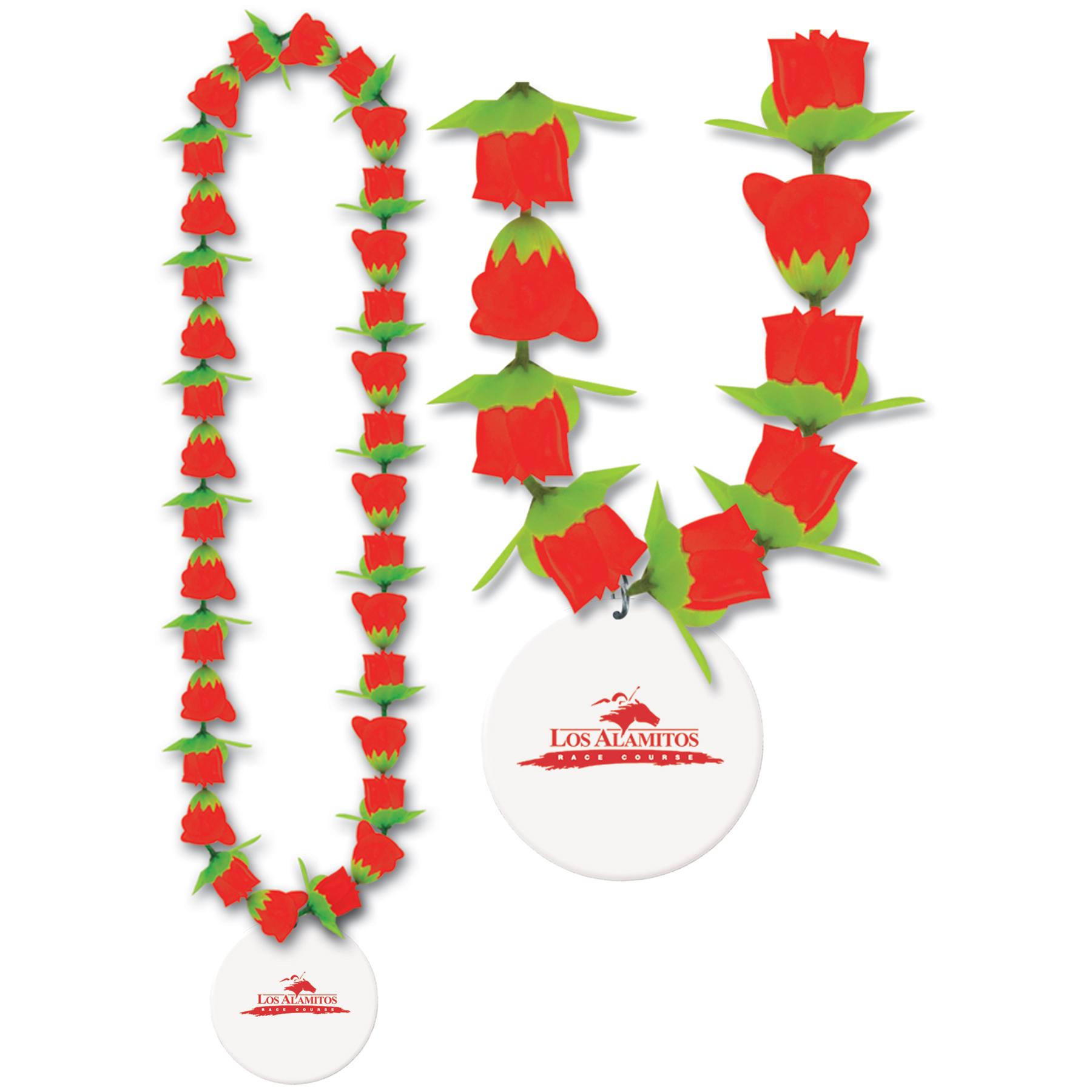 40" Fabric Rose Lei w/ Custom Shaped PVC Medallion