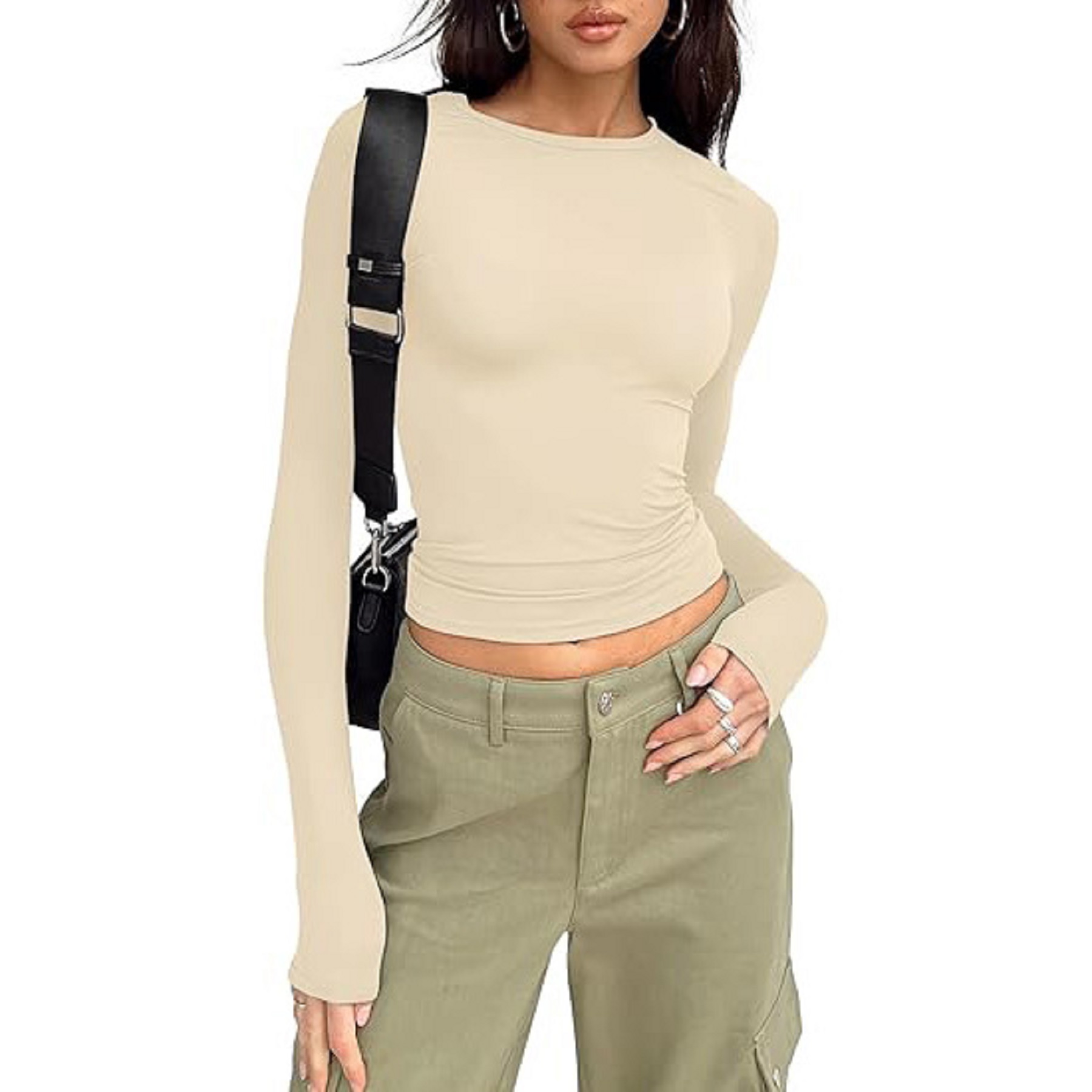 Women's Long Sleeved Shirt Basic Crop Top Tight Fit 9
