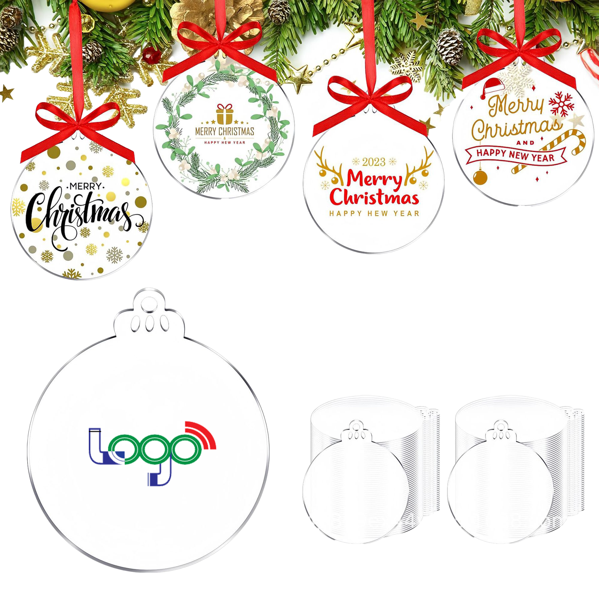 Custom Printed Transparent Acrylic Hanging Disc With Ribbon 2