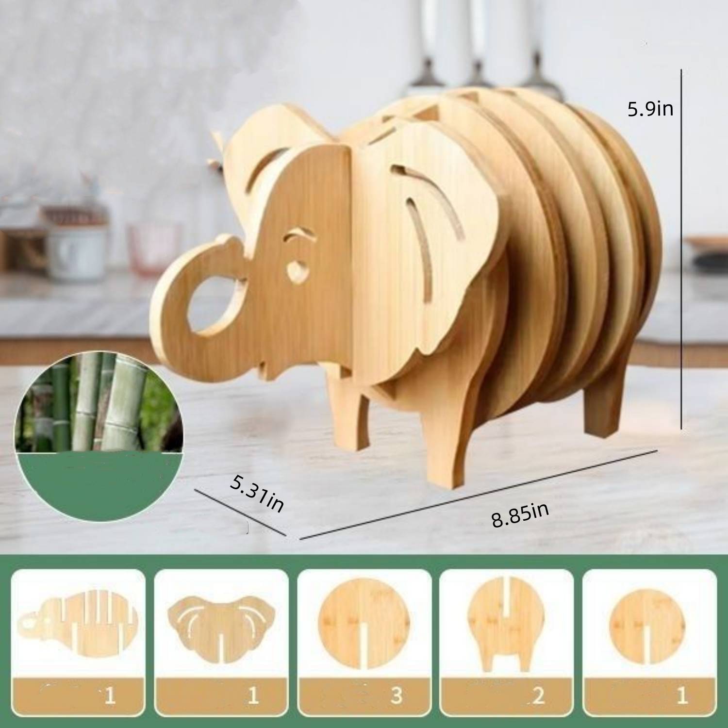 Elephant Shaped Bamboo Coaster and Table Top Decoration 2