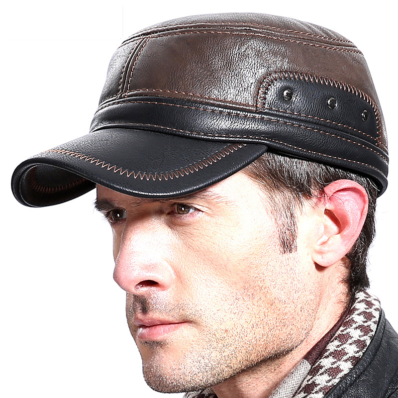 Men Winter Leather Plush Baseball Newsboy Cap Ear Flap Trapper Hunting Hat 2