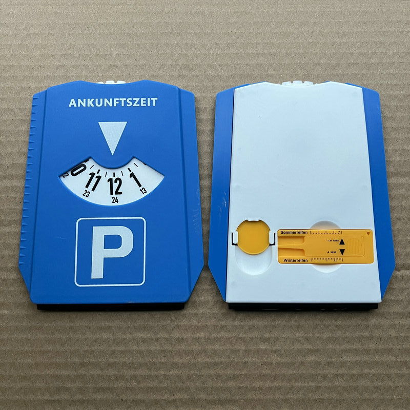 Parking time card with ice scraper 1