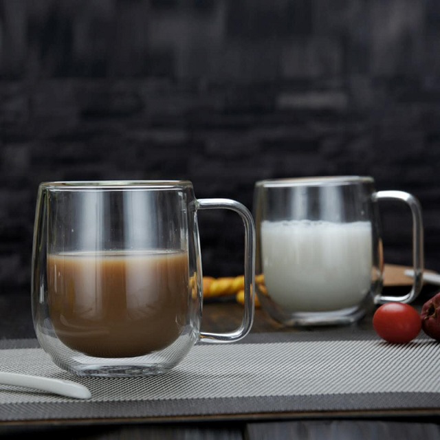 Double Wall Round Glass Coffee Mugs 8 oz 2