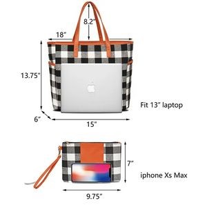 Women Large Buffalo Plaid Purses Canvas Tote Handbag 2