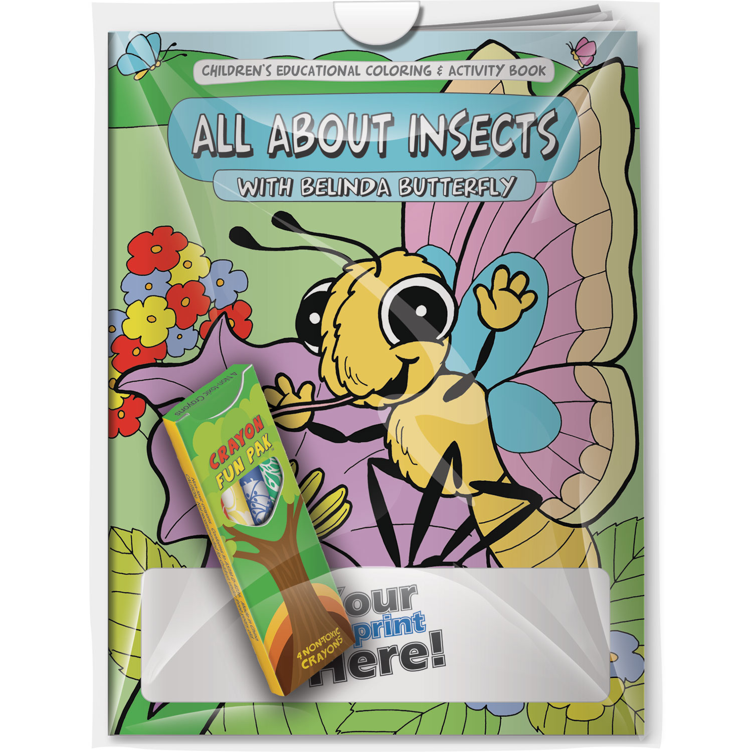 Combo Pack - CB1059 Coloring Book & 4-Pack of Crayons (Imprinted) in a Poly Bag 4