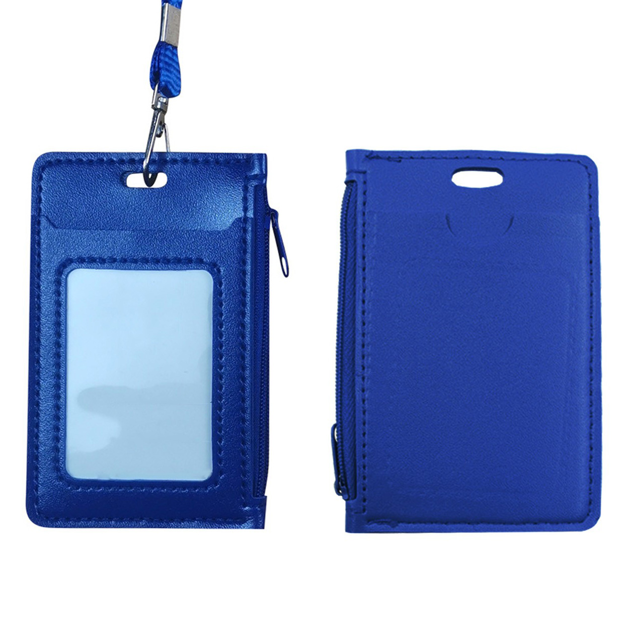 Lanyard PU Leather Card Holder With Zippered Pocket 4