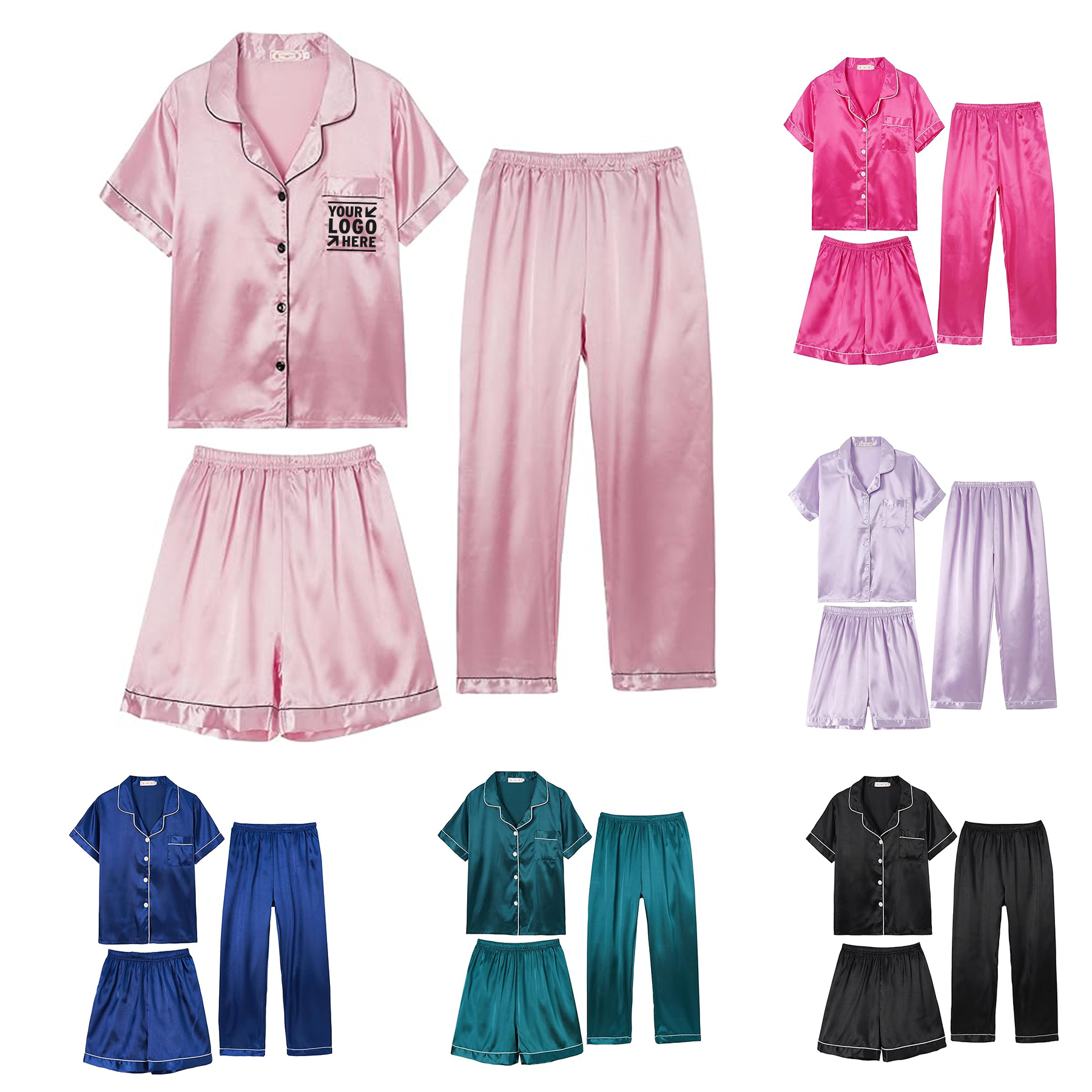 3PCS Unisex Girls Boys Kids Pajama Sets Button Down Satin Silky Sleepwear  1