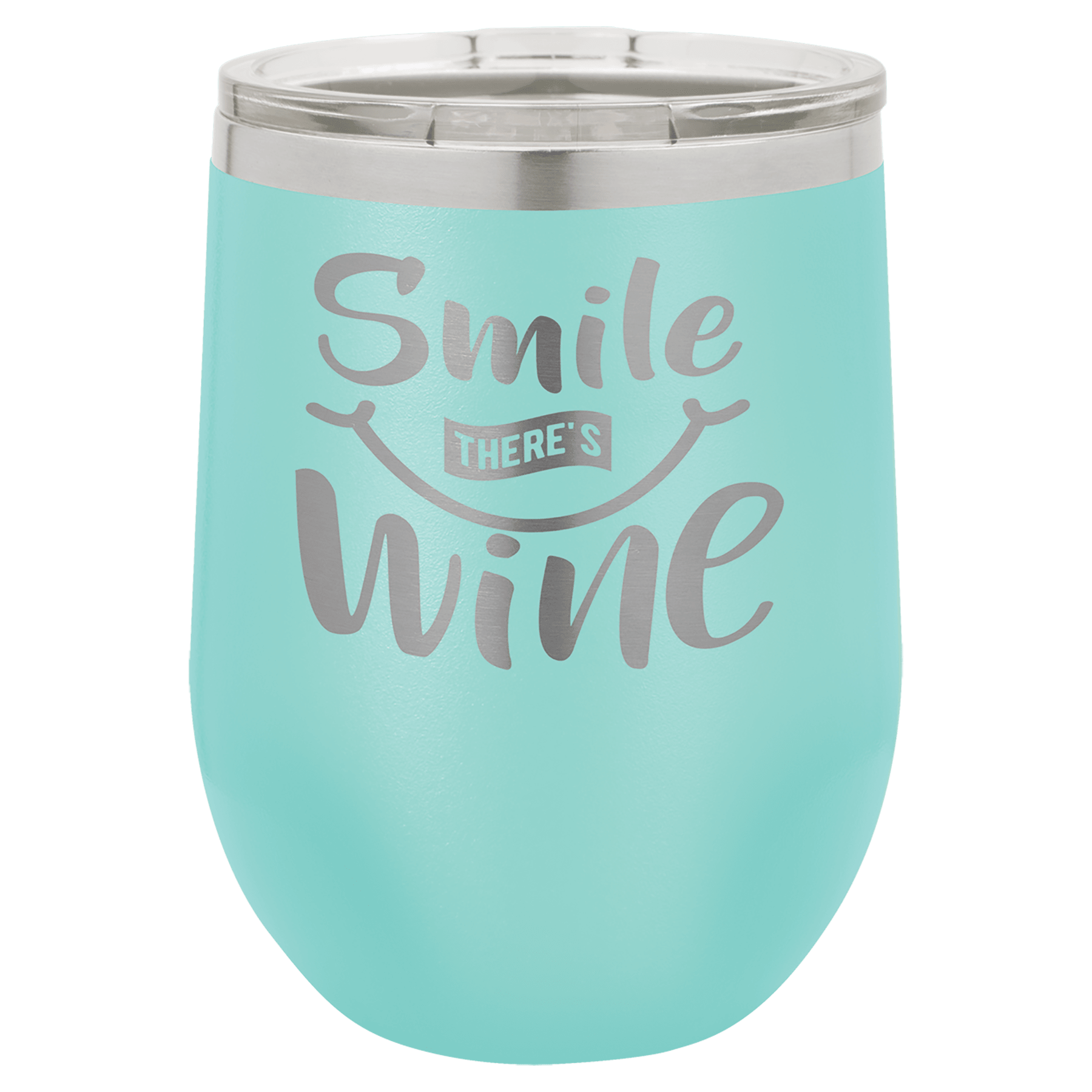 12 oz. Teal Laser Engraved Polar Camel Stemless Wine Tumbler w/Clear Lid 1