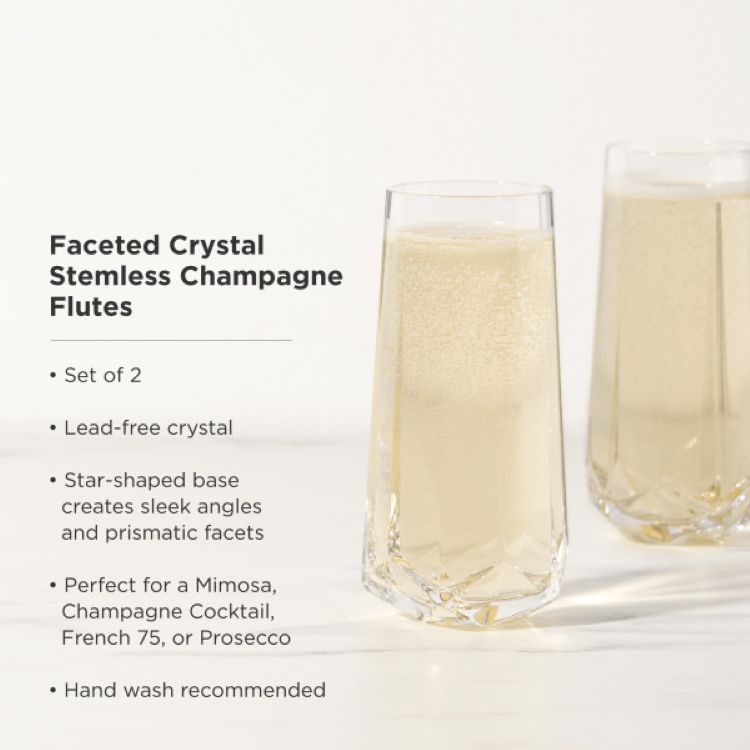 Viski® Faceted Crystal Stemless Champagne Flute, set of 2 9