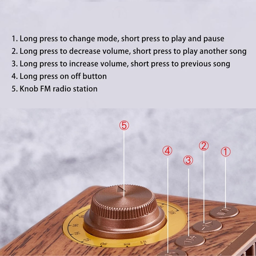 SonicWave Retro Bluetooth Speaker with USB, TF Card, AUX & FM Radio 4